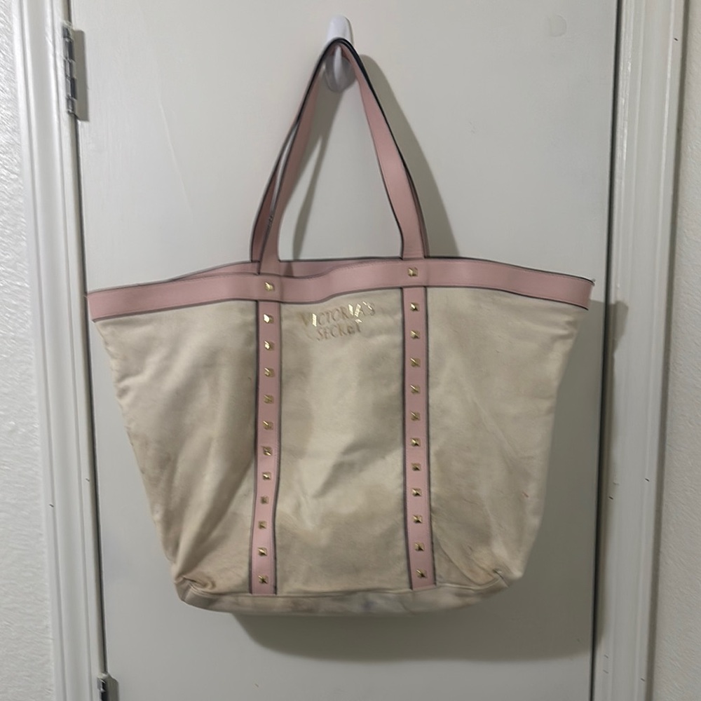 Victoria's Secret Pink and Cream Studded Tote